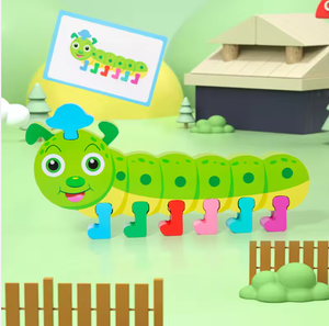 Juego de Madera para Niños, Aprendizaje Temprano, Desarrollo Infantil, Gusano de Dibujos Animados, Reconocimiento de Colores, Juego de Emparejar - Product Image 5