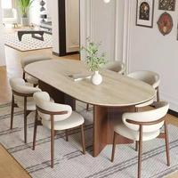 Ensemble table et chaises de salle à manger ovales en bois massif, style moderne de luxe du milieu du siècle, 4-6 places, design en travertin, assemblé