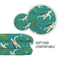 Selimut Flanel Motif Penyu Laut dan Rumput Laut Warna Teal, Kustomisasi Personal, Promo Spesial 2024