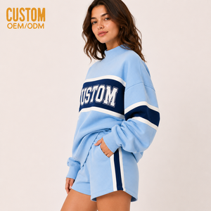 Ensemble de sweat-shirts personnalisés pour femmes, imprimés, à blocs de couleur et rayures, à capuche, coupe classique, respirant, en polyester/coton, longueur genou, avec rayures latérales - Product Image 2