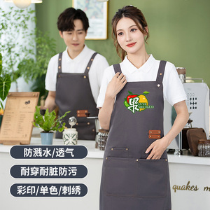 Adjustable Work Apron With Double Pockets Polyester Waterproof For Restaurant Bar Custom Logo Printing - Product Image 3