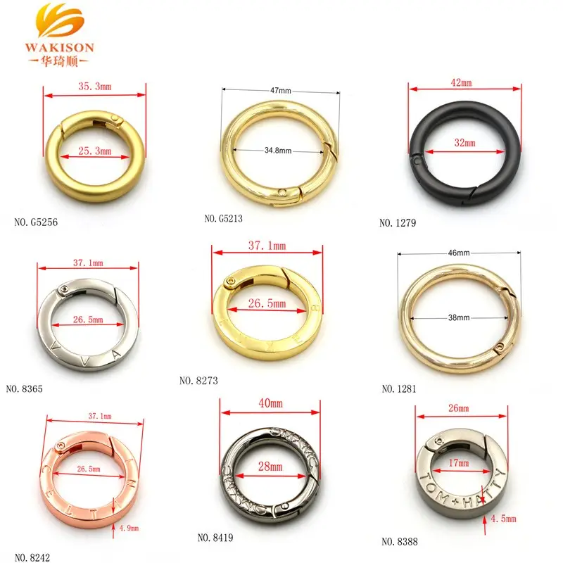 Yüksek kaliteli özel marka logosu altın metal baskı kapısı o ring 25mm yuvarlak bahar toka dekorasyon için