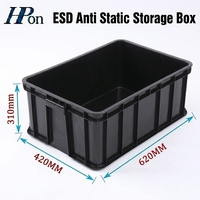 Kotak Plastik Anti-Statik Ringan ESD 620*420*310MM, Wadah Putar ESD, Karton PP Hitam, Kotak Bergelombang Konduktif ESD SMT