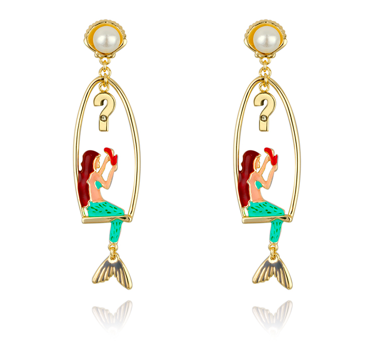 Trendy Colorful Mermaid Pearl Earrings 14k Gold Plated Brass Wholesale Custom Earrings Jewelry(图9)