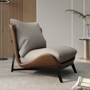 <span class=keywords><strong>Fauteuil</strong></span> de salon moderne et confortable avec pouf, pieds <span class=keywords><strong>en</strong></span> métal, revêtement <span class=keywords><strong>en</strong></span> <span class=keywords><strong>cuir</strong></span> véritable - Design extensible pour la maison, le bureau, le café - Product Image 3