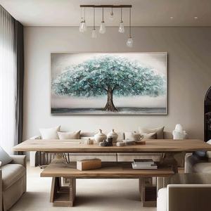 Peinture sur toile artisanale, peinture à l'huile acrylique texturée, peinture d'arbre à fleurs bleues sur toile pour la maison et la galerie - Product Image 5