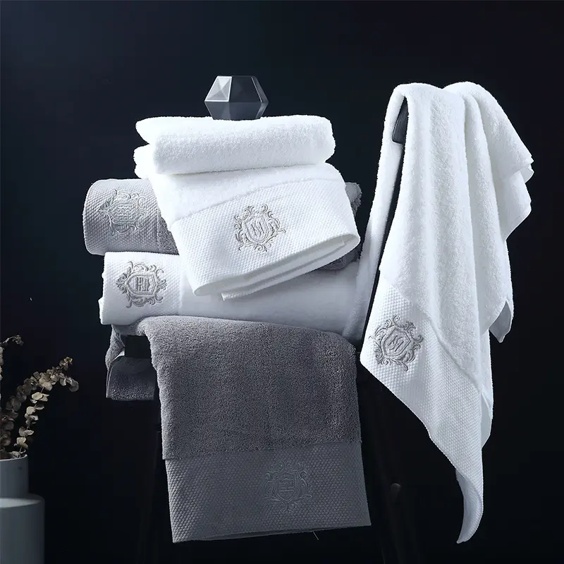 100% algodão Hotel Guest House absorvente macio luxo personalizado LOGOTIPO tamanho banho toalha toalha toalha de banho conjuntos