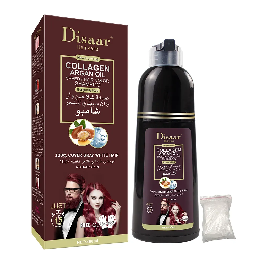 Disaar Wholesale Natural Hair Care Oil-control Moisturizing Collagen&argan Oil Red Hair Dye Shampoo 400ml