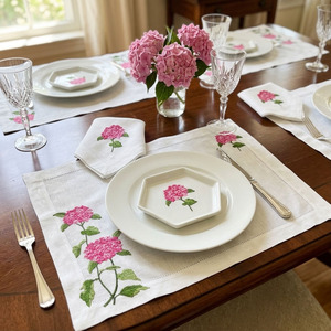 Ensemble de sets de table et serviettes en lin rose hortensia pour la maison, les hôtels et les mariages, avec ourlet festonné, lavable en machine, décoration de table - Product Image 3