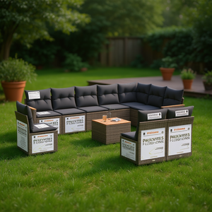 Ensemble de canapés de jardin gris foncé avec coussins, résistant aux UV, en rotin PE, mobilier d'extérieur au design contemporain, imperméable - Product Image 2