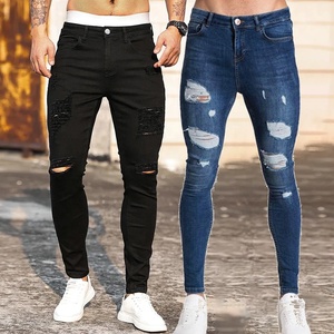 Jeans Ajustados Desgastados para Hombre, Talla Grande, Blancos, Elásticos, Pantalones Ajustados Urbanos de Mezclilla, Pantalones de Lápiz, Jeans Rotos - Product Image 1