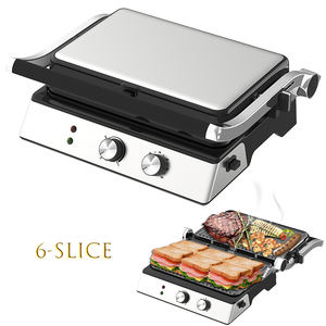 34*23cm XL <span class=keywords><strong>XXL</strong></span> 6 Tranches Plaque Détachable Professionnel 2200W <span class=keywords><strong>Panini</strong></span> <span class=keywords><strong>Grill</strong></span> 2000W Grand Contact Mécanique <span class=keywords><strong>Grill</strong></span> avec Minuterie - Product Image 1
