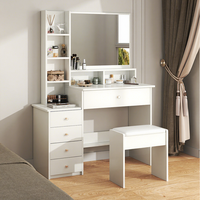 Table de toilette moderne avec miroir éclairé, dotée de 5 tiroirs ; Table de toilette avec panneau miroir éclairé pour le bureau à domicile