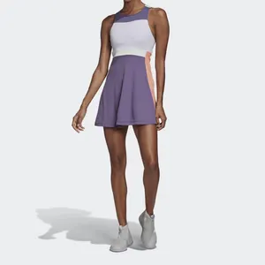 Vestido reciclado feminino de poliéster, decote alto, cor bloco de tênis, vestido com elástico y de volta, 100%