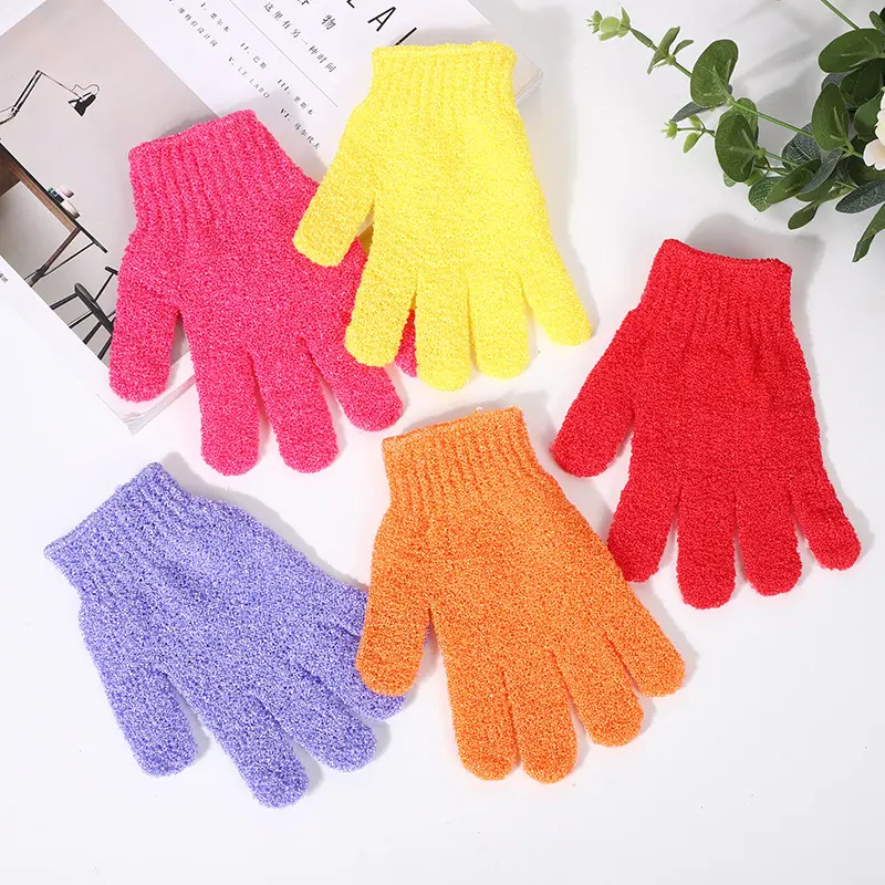 Wholesale Natural Exfoliating Glove Five Fingers Nylon Gloves Deep Clean Body Exfoliating Gloves Body Exfoliator Scrubber