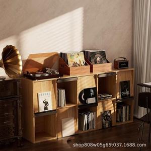 Retro Wooden Record Rack Solid Wood Bookcase For Vinyl <b>CD</b> Display Home Storage Organizer Cabinet With <b>Shelves</b> And compartments - Product Image 1
