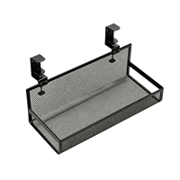 Panier de rangement pour câbles sous le bureau, sans perçage, en métal noir, avec pince de fixation latérale