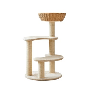 Minimalist <b>Cat</b> Tree with Sisal Wrapped Posts and Woven Basket <b>Top</b> for Indoor <b>Cats</b> - Product Image 1