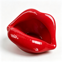 Support en céramique en forme de lèvres rouges, décoration créative pour la maison, rangement multifonctionnel pour pinceaux de maquillage et bijoux, idéal pour la vente en gros