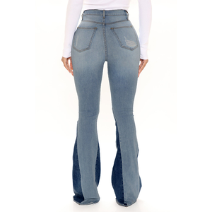 Celana Boot Perempuan Seksi Potongan Pertengahan Pinggang Celana <span class=keywords><strong>Jeans</strong></span> Denim Terkembang - Product Image 4