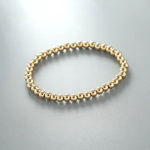 High-Polished Copper Metal Beads Bracelet 4MM 5MM Classic Silver Pearl Stone Promotion Wedding Jewelry Bangles