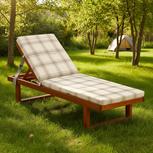 Lettino Prendisole da Giardino 190x57 cm Resistente con Copertura Rimovibile con Cerniera, Cinghie, Imbottitura in Schiuma, Telaio in Legno Massello, Design Moderno - Product Image 2