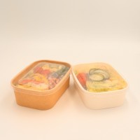 Recipiente de comida desechable de papel Kraft reciclable con tapa para llevar ensalada de fideos Bento y embalaje de sushi para comida para llevar