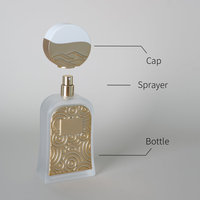 Flacon de parfum vide Eric Design 100 ml en verre givré avec bouchon bicolore or et blanc, boîte cadeau rigide personnalisée pour parfum de luxe