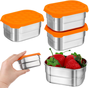 Boîtes repas en acier inoxydable 304 avec couvercles en silicone pour le stockage en gros des aliments, ensembles de contenants hermétiques carrés pour repas - Product Image 1