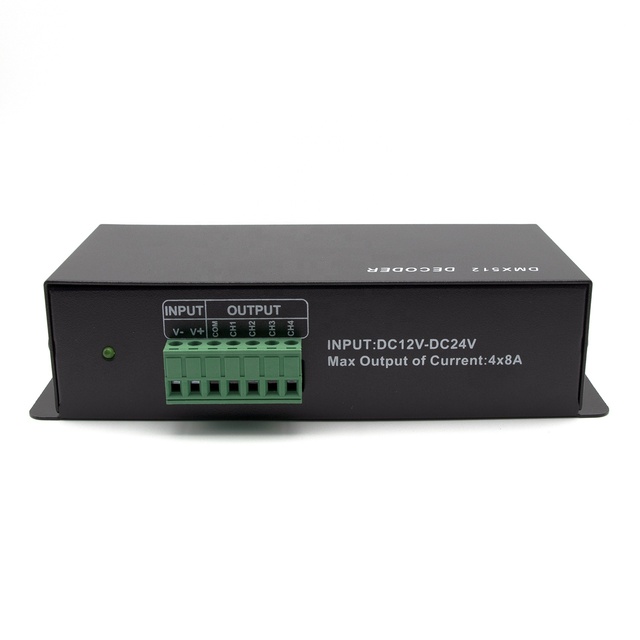 GLS-DMX512-4CH DC12-24V Dip DMX512 Decoder 4 Channels 4x8A Led Dimmer Controller RGBW DMX Strip RGB Lighting Black Color