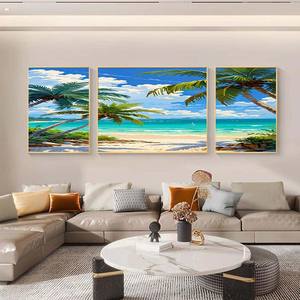 Playa puesta de sol lienzo pared pintura océano olas paisaje marino tríptico costero sala de estar hogar Decoración pared arte impresión paisaje pintura - Product Image 1