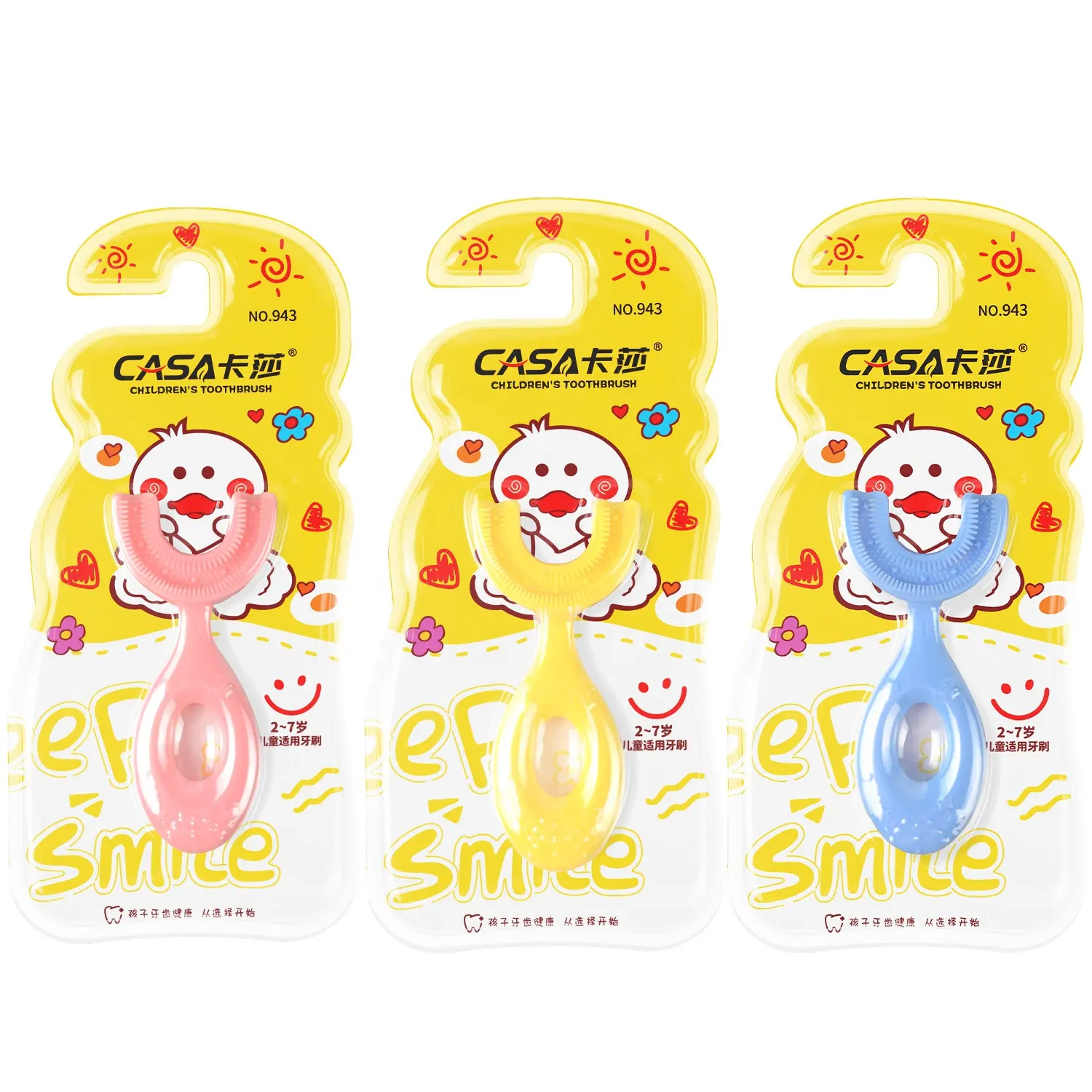 CASA Colorful Wholesale Trend Safety Material Silicone 360 U Shape Toothbrush Kids For Children Manual Tooth Brush
