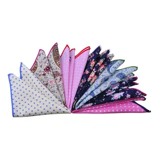 Men's Custom Fashionable Cotton Pocket Square Colorful Floral Dot Design Handkerchief Hanky for Wedding Parties
