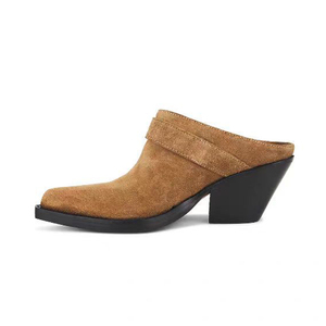 Sandalias de tacón alto de cuña gruesa con punta en pico para mujer, de gamuza, con hebillas metálicas, para oficina - Product Image 3