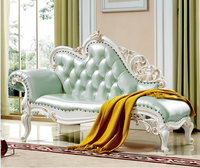 Chaise longue de luxe en bois massif européen avec détails sculptés à la main en cuir véritable, style français, canapé inclinable pour villa