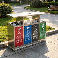 Poubelle de tri des déchets en acier inoxydable à 4 compartiments avec cendrier, classification par quatre couleurs, pour le recyclage