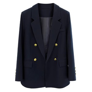 New <strong>Navy</strong> <strong>Blue</strong> High-end Casual Breathable Hand Embroidery Button Small Viscose / Polyester Double Breasted Women's <strong>Blazer</strong> - Product Image 1