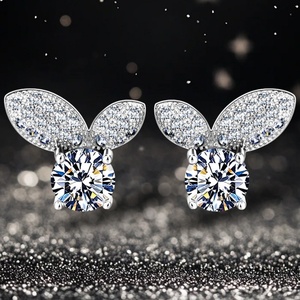 Personalized Hot Selling Copper White Gold Plated Tarnish Free Waterproof Claw Setting Cubic Zirconia <b>Bow</b> Knot Stud Earrings - Product Image 2