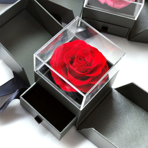 Boîte de rangement en fleurs rouges réelles préservées faites à la main en gros pour la Saint-Valentin, cadeau d'anniversaire, roses éternelles, boîte à bijoux - Product Image 5