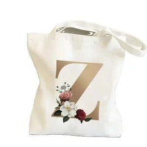 白色字母花手提袋女帆布2022新款奢华手提袋购物印花袋面料可重复使用设计师标志手提袋