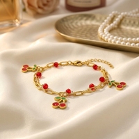 Novirassine Fijne RVS Sieraden Armbanden Groothandel Verguld Y2K Rode Kersen Fruit Hangertjes Sieraden Cadeauset
