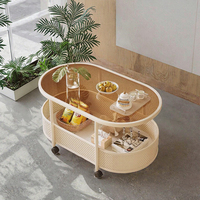 Table basse ovale moderne et durable à 2 niveaux avec cadre en fer, chariot roulant à roulettes, chariot de rangement mobile pour cuisine/bureau, meubles de maison