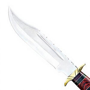 มีดโบวี่สแตนเลส ขอบหยักบางส่วน ด้ามไม้สีแดง พร้อมปลอกมีดทองเหลือง ชุดมีดสำหรับตั้งแคมป์กลางแจ้ง 1 ชิ้น - Product Image 2