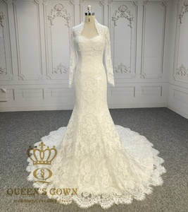 Vestido de Novia Elegante de Encaje Francés con Mangas Largas, Vestido de Novia Estilo Sirena con Escote Corazón y Cola Desmontable - Product Image 3