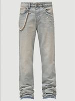 Jeans droits de luxe respirants avec chaîne de perles décorative pour hommes, style streetwear, pantalon en denim pour l'été, le printemps, l'automne et l'hiver