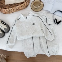 Ensemble en mélange de coton pour tout-petits et enfants, sweat-shirt à demi-zip doublé polaire et pantalon de jogging à revers côtelés, vêtements décontractés doux pour enfants