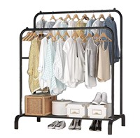 Porte-vêtements métallique double tringle grande capacité, mobile, avec étagères de rangement, écologique et multifonctionnel pour armoire et chambre