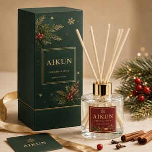 Aikun Clear Round Glass Natural <b>Reed</b> Stick Gold Collar Gift Box Home Fragrance Christmas Spice <b>Reed</b> <b>Diffuser</b> <b>for</b> Holiday Gifts - Product Image 1