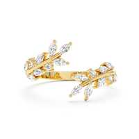 Gemnel Bague fine en argent sterling 925 plaqué or 18 carats Bague ouverte de louange empilable avec feuille d'olivier et zircon