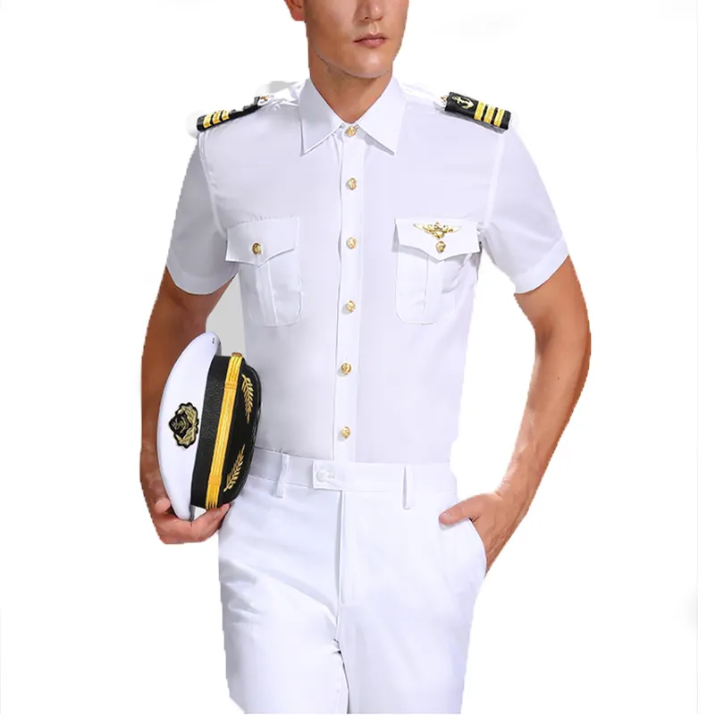 OEM Service Männlich Navy Shirt Luftfahrt Pilot Shirt Schiff Seemann Uniform Seemann Shirts Offizier Männer Performance Kostüm Homme Weiß